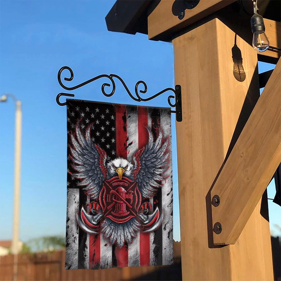 Firefighter Garden Flag | Eagle Patriotic American Flag Design | Weather-Resistant Premium Polyester | Gift for Fireman First Responder Decor