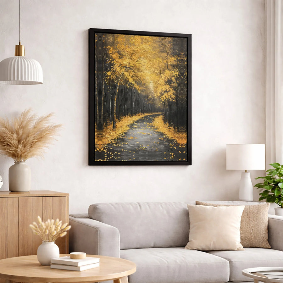 Gold Forest Canvas Wall Art | Textured Autumn Tree Landscape Print | Premium 1.25-Inch Gallery Wrap | Modern Fall Home Decor Gift
