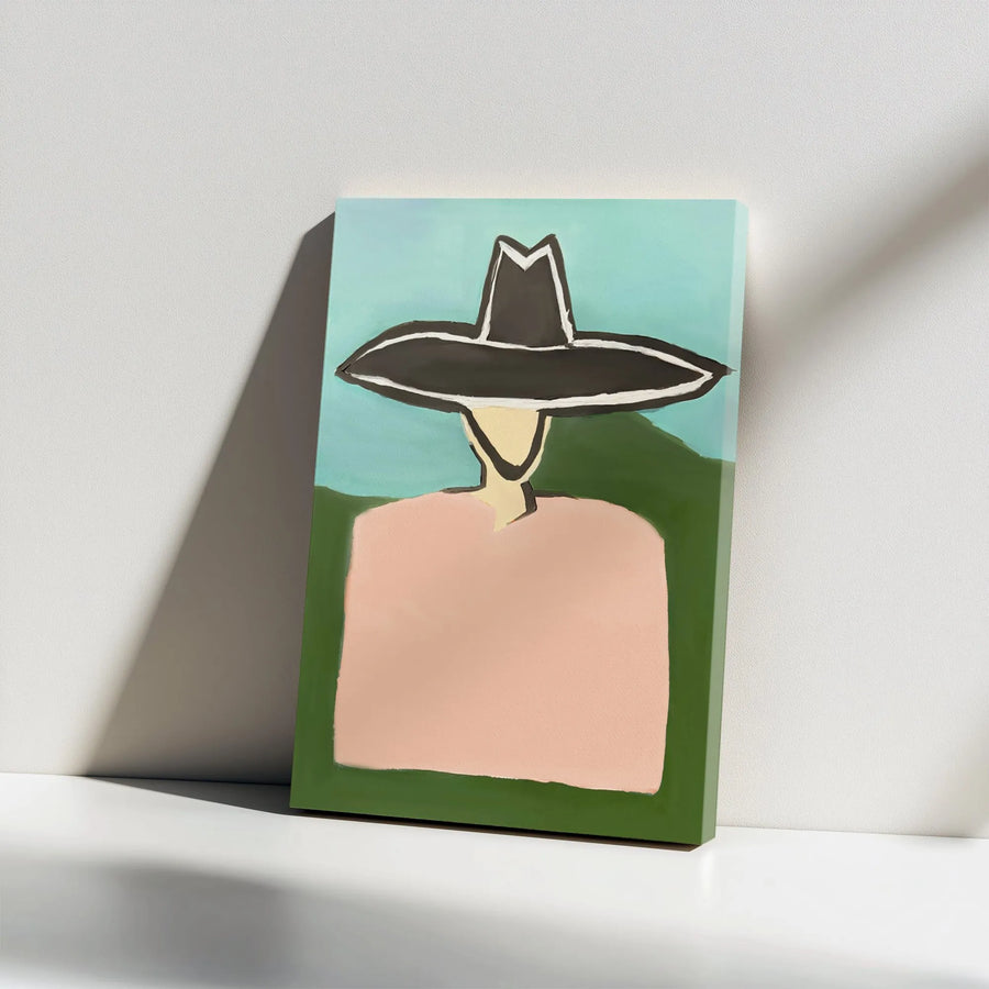 Abstract Cowboy Vertical Canvas | Minimalist Figure with Wide Brim Hat | Premium Gallery Wrap Canvas | Modern Western Home Decor Gift