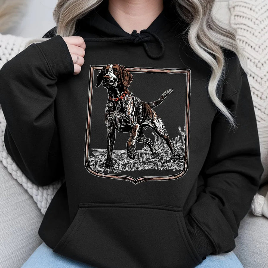 German Shorthaired Pointer Hoodie | Vintage Pointing Dog Graphic | Premium Cotton Blend | Gift for Bird Dog Hunter & Outdoor Enthusiast