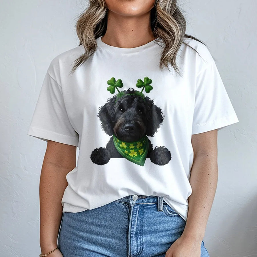 St. Patrick's Day Dog T-Shirt | Cute Shamrock Puppy Graphic Print | 100% Cotton Premium Tee | Fun Irish Party Gift for Dog Lovers
