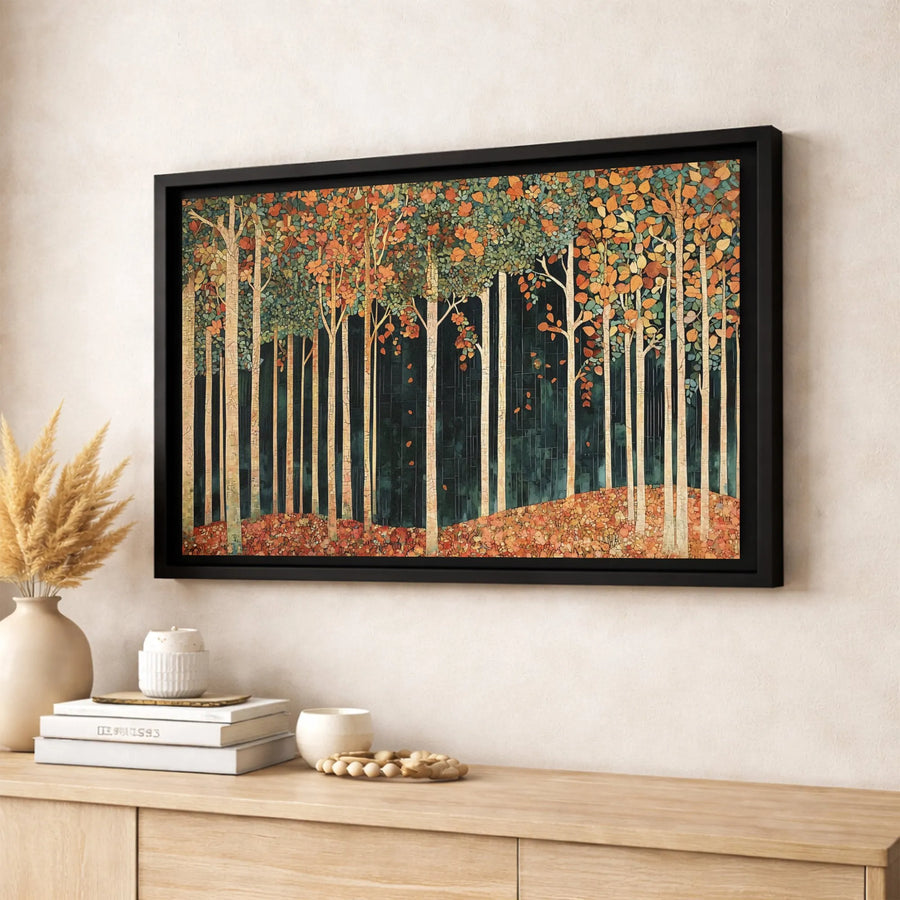 Autumn Birch Tree Forest Canvas Wall Art | Mosaic Style Landscape Print | Gallery-Quality 1.25 Inch Thick Wrap | Fall Home Decor Gift