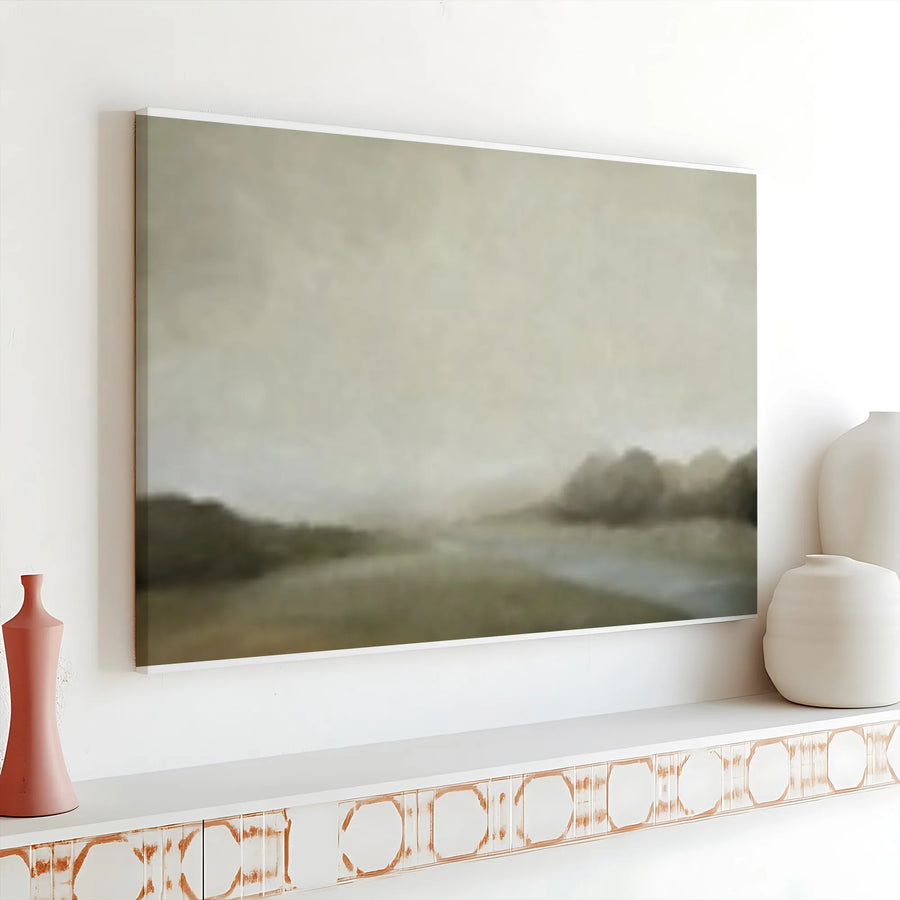Abstract Landscape Canvas Wall Art | Serene River Scene Print | Premium Gallery Wrapped Canvas | Modern Neutral Living Room Decor Gift