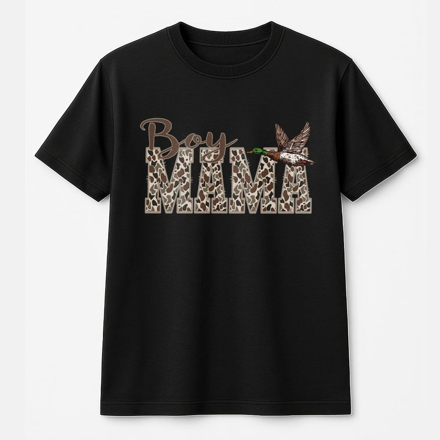 Boy Mama Duck Hunting T-Shirt | Camo Leopard Print Graphic | Premium 100% Cotton | Stylish Gift for Outdoorsy Moms