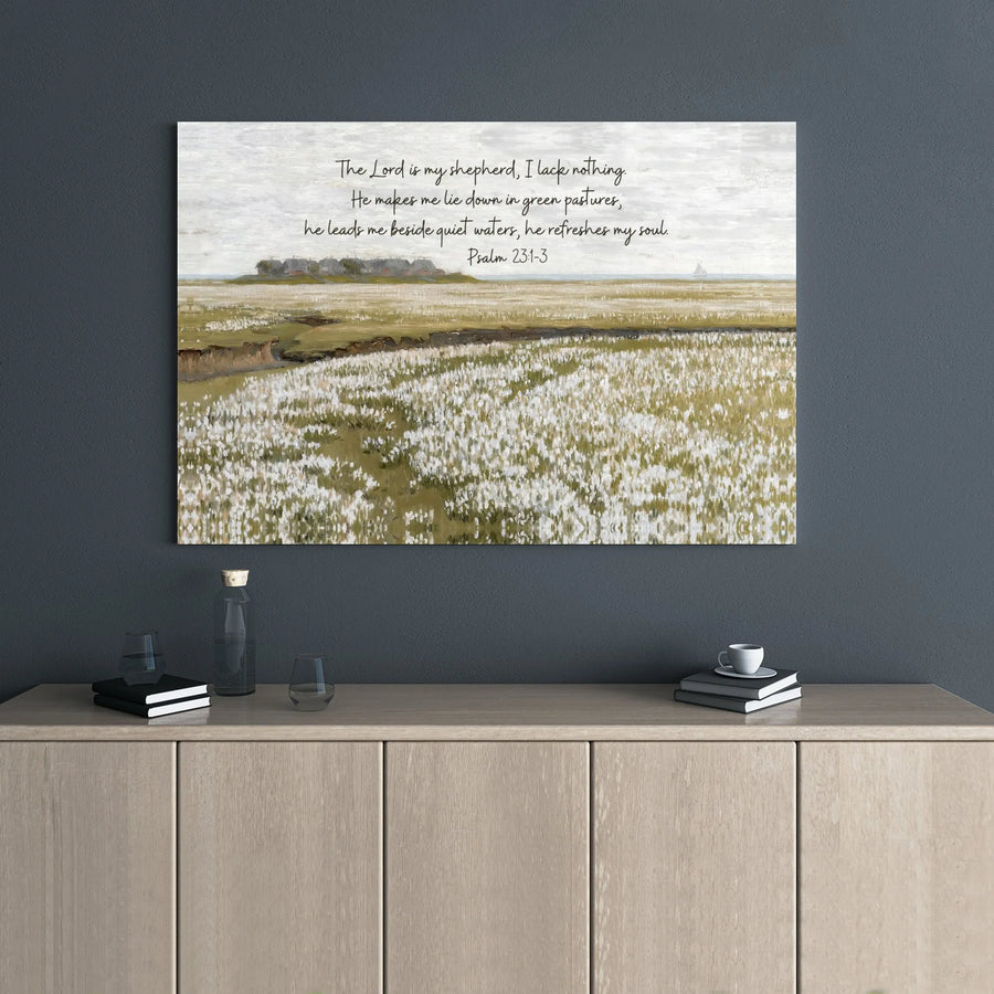 Psalm 23 Canvas Print | Coastal Meadow Landscape | Premium Gallery Wrap Wall Art | Christian Home Decor Gift for Believers