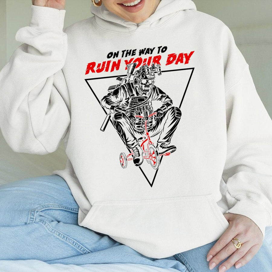 Tactical Skeleton Hoodie | On The Way To Ruin Your Day Graphic | Premium Cotton Blend | Funny Military Gift For Vets And Operators