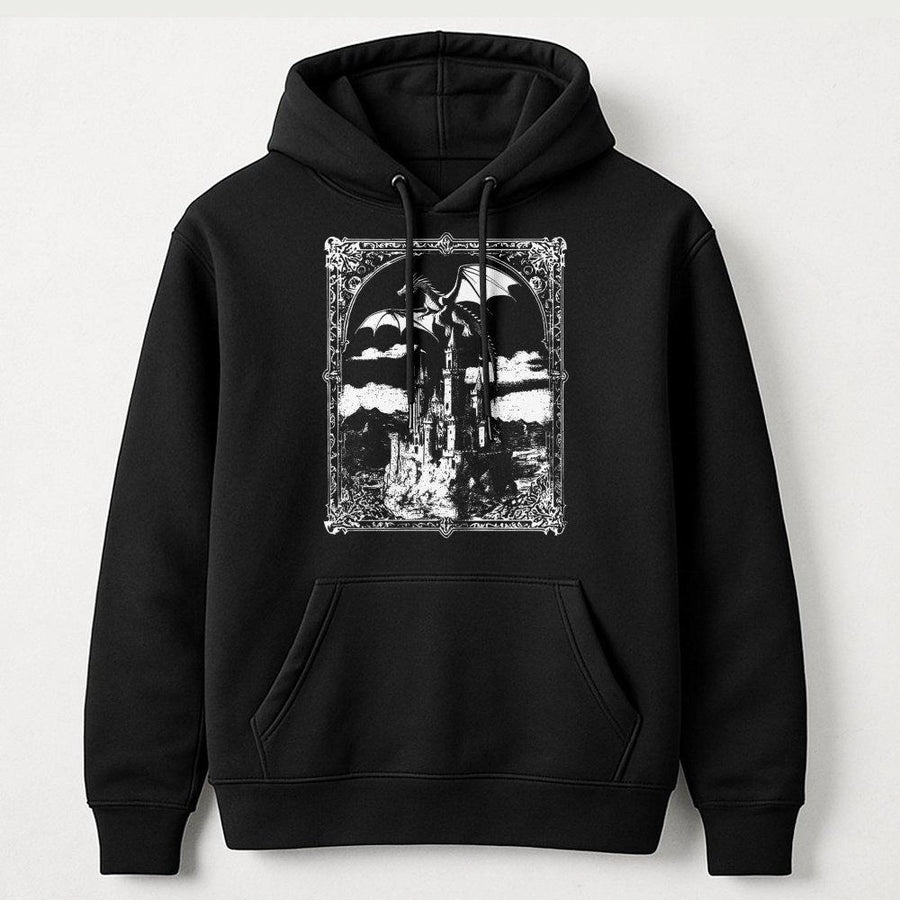 Dragon Castle Hoodie | Dark Fantasy Medieval Art Print | Premium Cotton Blend Streetwear | Aesthetic Fantasy Lover Gift