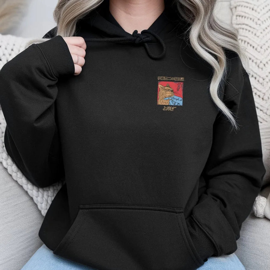 Ukiyo-e Cat Hoodie | Minimalist Japanese Woodblock Print Graphic | Soft Cotton-Blend Pullover | Unisex Streetwear Gift for Japan Art Lover
