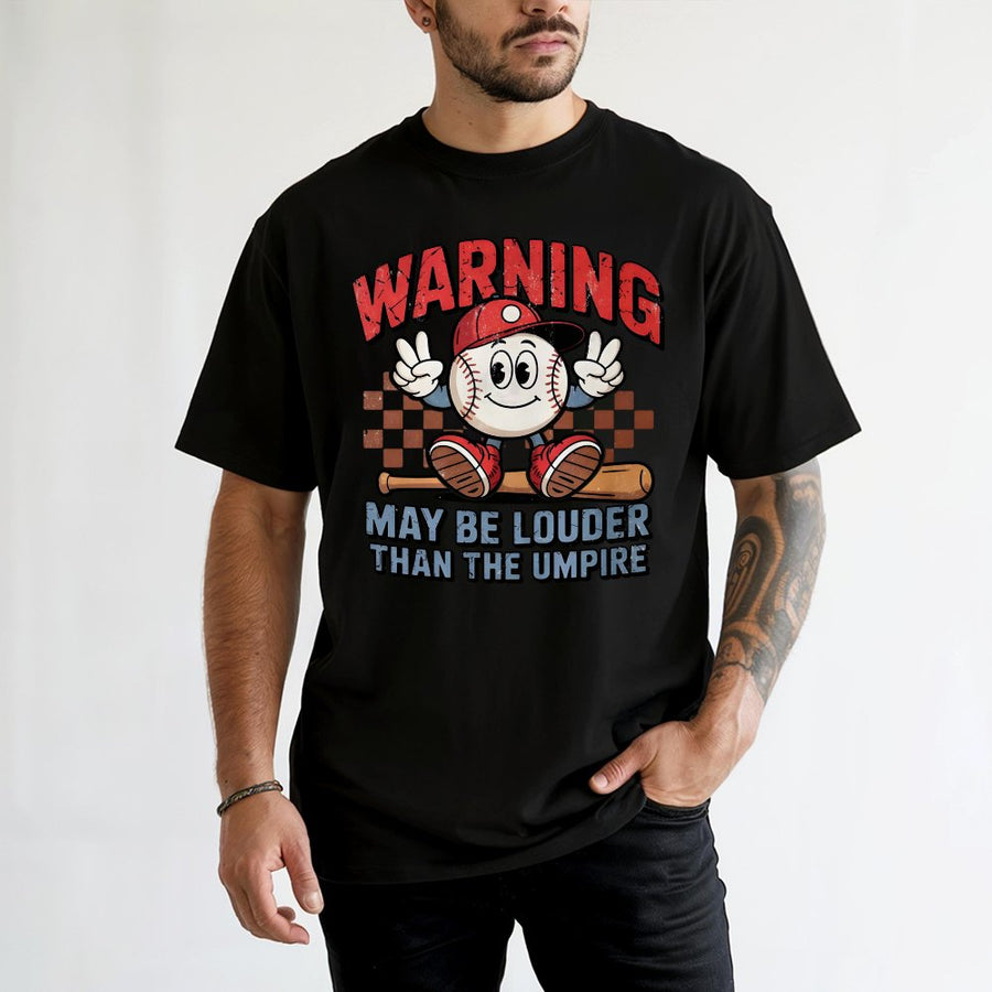 Baseball Mom T-Shirt | Warning May Be Louder Than The Umpire Design | 100% Premium Cotton | Funny Game Day Gift for Baseball Fans