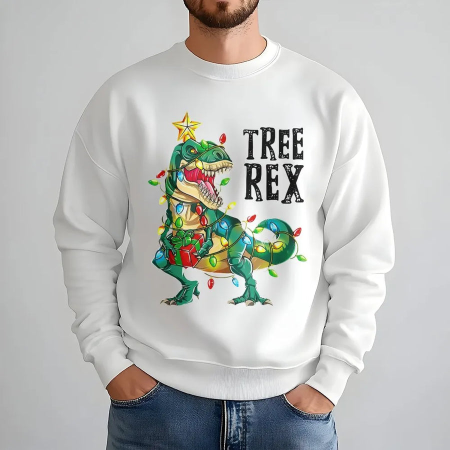 Tree Rex Christmas Sweatshirt | Funny Dinosaur Holiday Graphic | Premium Cotton Blend Crewneck | Unisex Ugly Xmas Sweater Gift for Kids and Adults