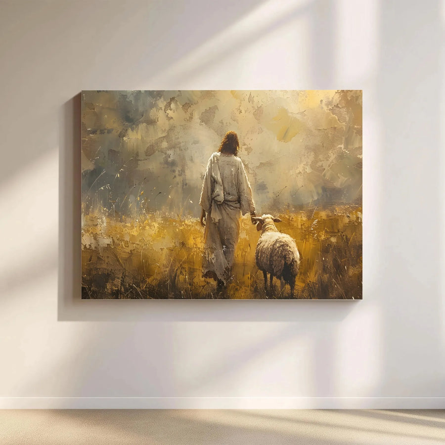 Jesus and Lamb Canvas Wall Art | Abstract Good Shepherd Painting | Premium Gallery Wrapped Canvas | Christian Home Decor Gift