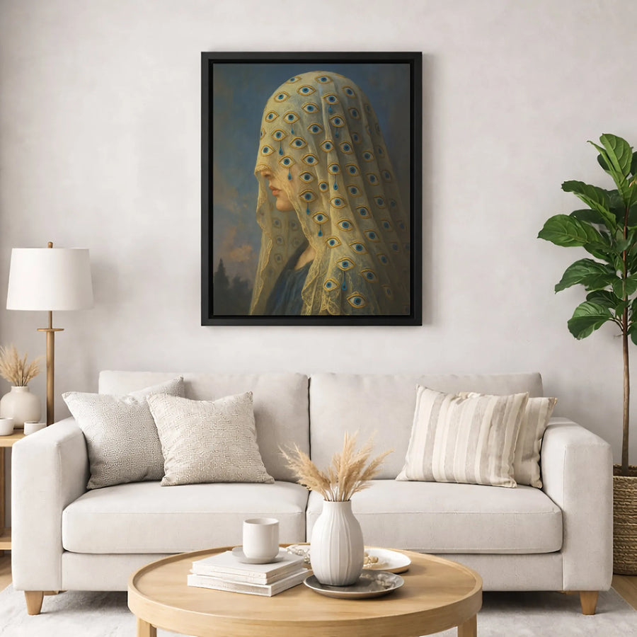 Surreal Eye Veil Canvas Wall Art | Gothic Dark Academia Decor | Premium Fade-Resistant Print | Moody Aesthetic Gift for Art Lovers