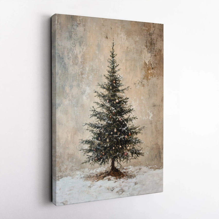 Vintage Christmas Tree Canvas Art | Snowy Holiday Landscape Wall Decor | Premium 1.25-Inch Gallery Wrap | Festive Seasonal Home Gift