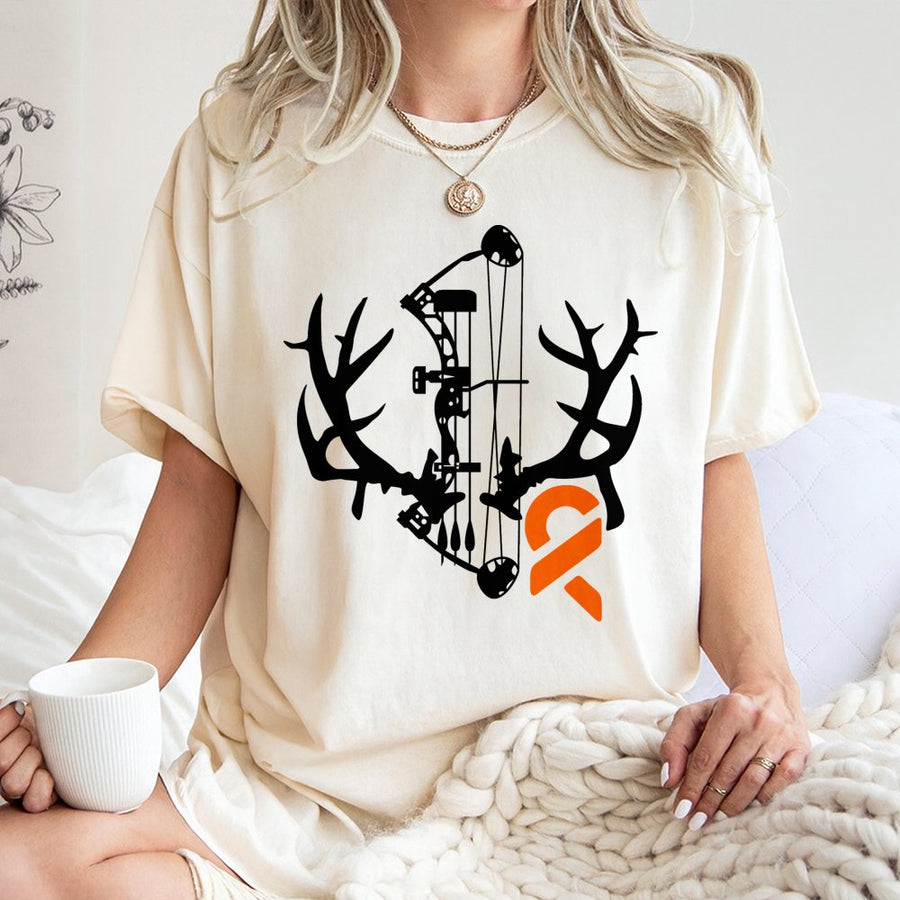 Bowhunting Deer Antler T-Shirt | Compound Bow Archery Graphic | 100% Cotton Premium Tee | Hunter Gift for Men and Women