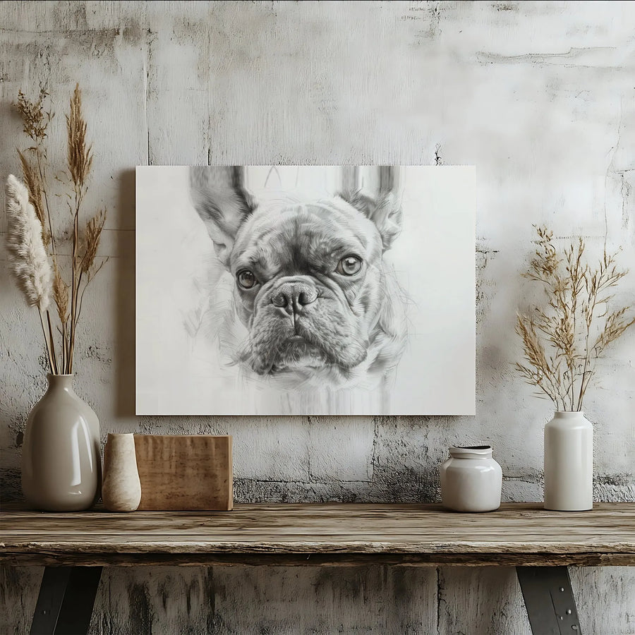 French Bulldog Sketch Canvas Wall Art | Realistic Pencil Drawing Portrait | Premium Gallery Canvas | Unique Gift for Dog Lovers & Pet Owners