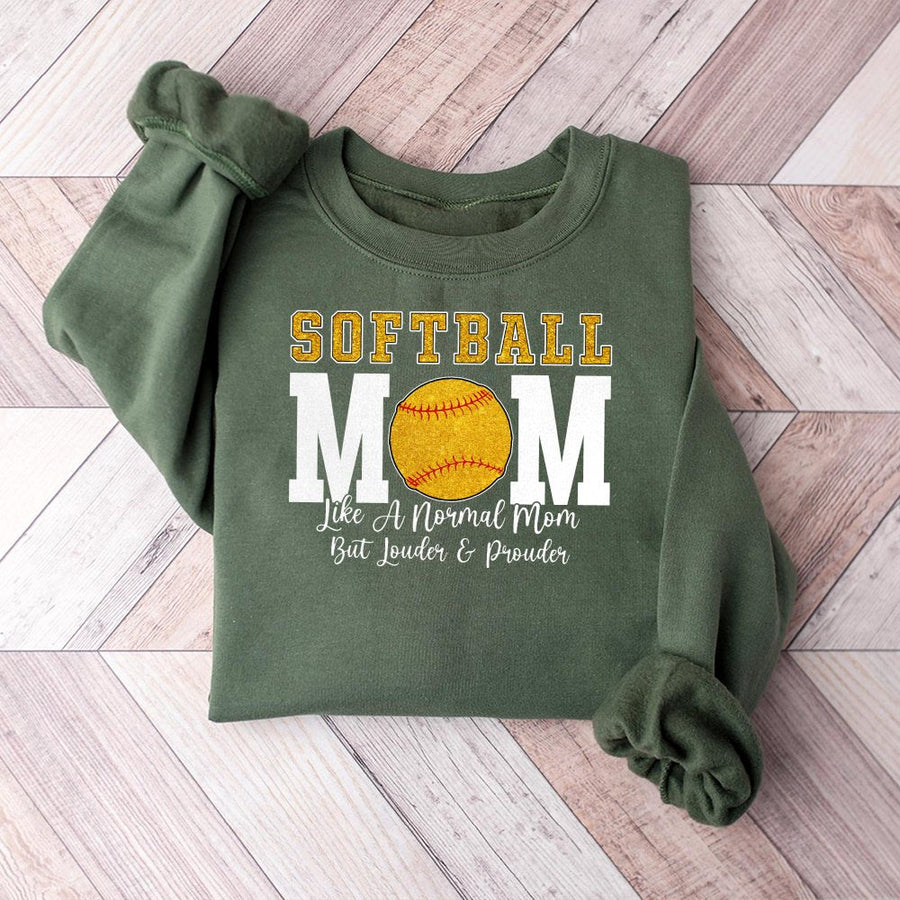 Softball Mom Sweatshirt | Loud and Prouder Graphic Tee | Premium Cotton Blend Crewneck | Gift for Baseball Mom and Sports Fan