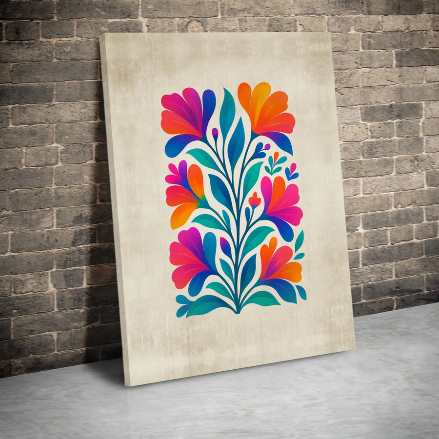 Vibrant Folk Art Floral Canvas Print | Abstract Botanical Wall Decor | Gallery Quality 1.25 inch Stretched Canvas | Modern Colorful Art for Living Room