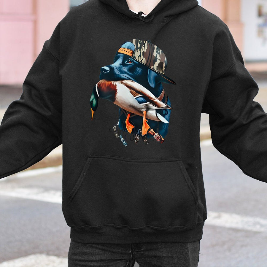 Hunting Dog Hoodie | Mallard Duck Retriever Graphic | Premium Cotton Blend | Gift For Hunters and Waterfowl Enthusiasts