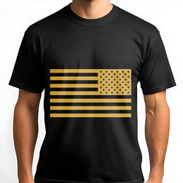 Distressed American Flag T-Shirt | Vintage Gold USA Flag Graphic | Premium 100% Cotton | Patriotic Father's Day Gift for Dad, Menswear