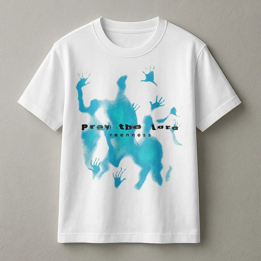 Pray The Lord Graphic T-Shirt | Abstract Handprint Design | Premium Cotton Crewneck | Faith-Inspired Gift for Men and Women