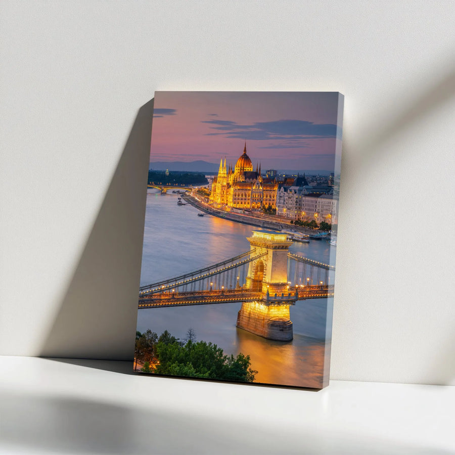 Budapest Canvas Wall Art | Chain Bridge & Parliament Cityscape | Premium Thick Gallery Wrap Print | Traveler Gift | European Home Decor