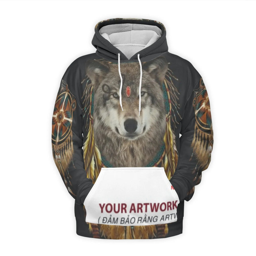 Wolf 3D Hoodie | Native American Dreamcatcher Art | Premium Brushed Fleece Pullover | Unique Wildlife Gift for Men and Women