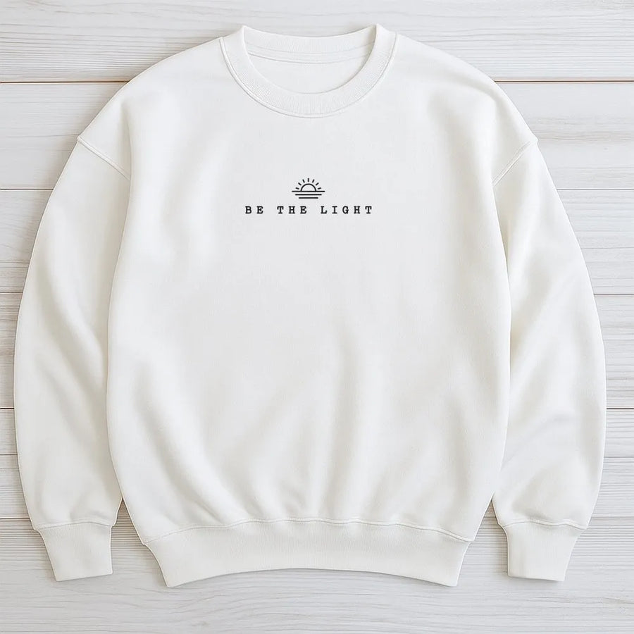 Christian Sweatshirt for Women | Be The Light Minimalist Graphic | Premium Comfort Colors Cotton | Faith Based Bible Verse Religious Gift