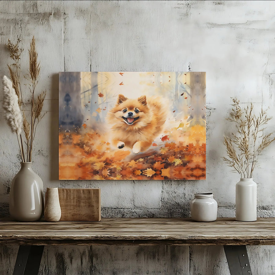 Pomeranian Dog Canvas Wall Art | Watercolor Autumn Forest Print | Premium Gallery Wrap Decor | Gift for Dog Lovers and Pet Owners