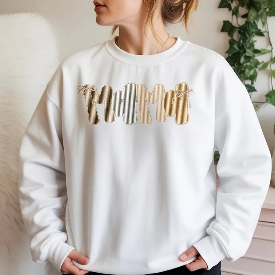 Mama Sweatshirt | Trendy Seersucker Style Graphic Tee | Soft 100% Cotton | Mothers Day Gift for New Mom