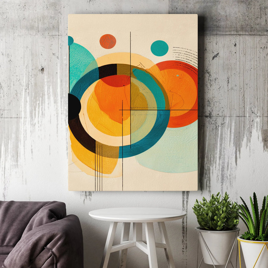 Abstract Geometric Canvas Wall Art | Mid-Century Modern Overlapping Circles Print | Gallery Quality 1.25" Thick Framed Decor | Premium Office Art
