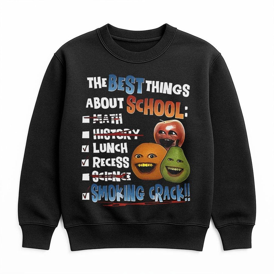 Funny School Humor Sweatshirt | Retro Fruit Character Graphic Print | Premium Cotton Blend | Sarcastic Back to School Gift for Students