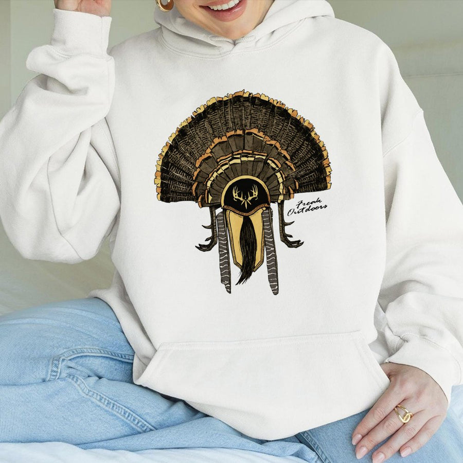 Turkey Hunting Hoodie | Fan and Antler Graphic Design | Premium Cotton Blend | Gift for Outdoorsmen and Hunters