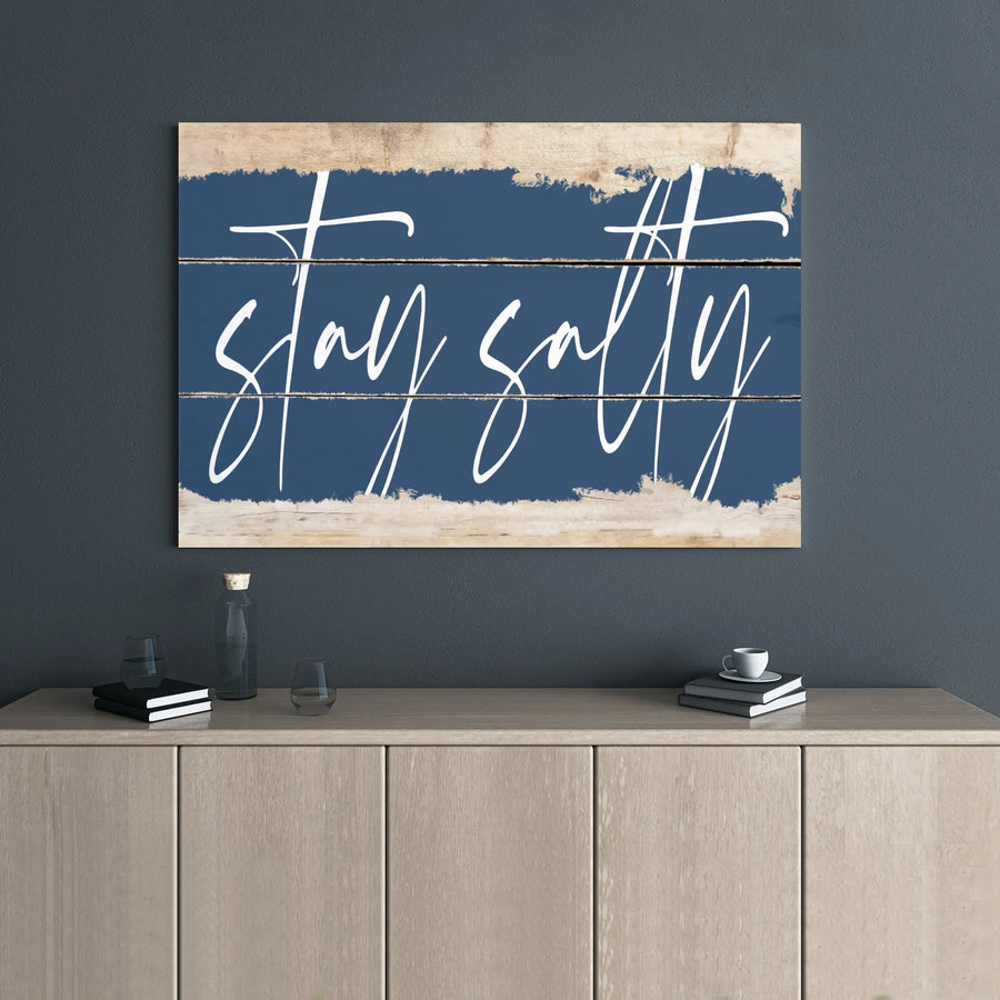 Stay Salty Canvas Wall Art | Coastal Typography Decor | Premium Gallery Wrap Frame | Beach House Bathroom Gift