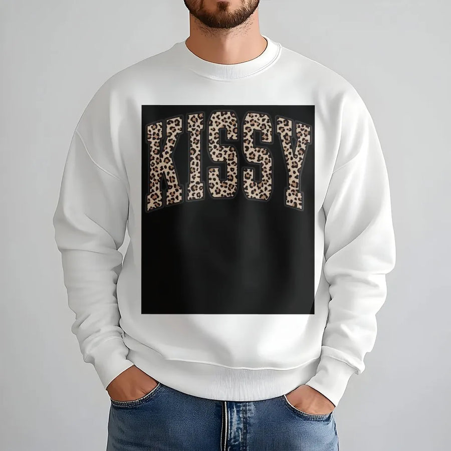 Kissy Leopard Print Shirt | Varsity Letter Cheetah Graphic Tee | Soft Cotton Unisex Top | Trendy Aesthetic Streetwear Gift for Her