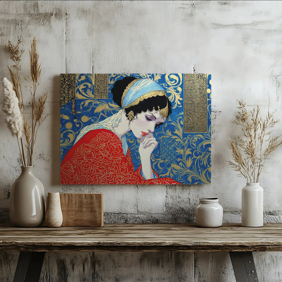 Art Nouveau Woman Canvas Wall Art | Gilded Portrait Illustration | Premium Gallery Wrapped Canvas | Collector's Bohemian Wall Decor Gift