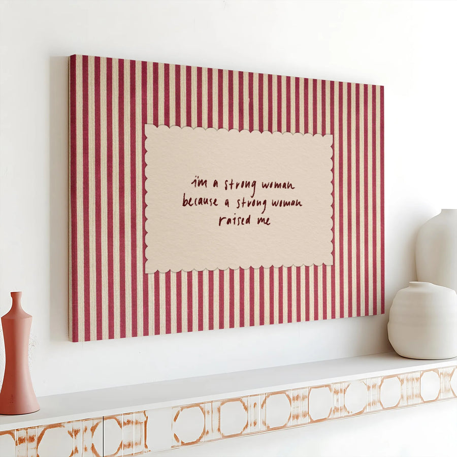 Strong Woman Quote Canvas Art | 'A Strong Woman Raised Me' Retro Print | Premium Gallery Canvas | Meaningful Gift for Mom from Daughter