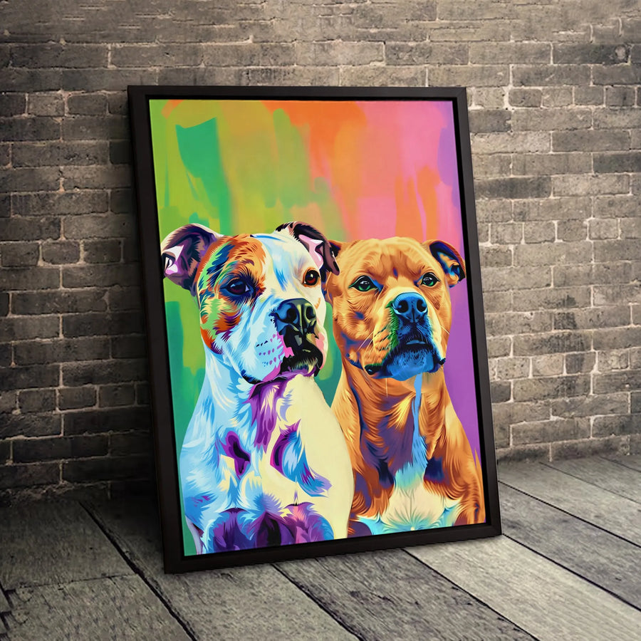 Colorful Pitbull Dog Canvas Art | Vibrant Pop Art Animal Portrait | Premium Fade-Resistant Print | Modern Wall Decor Gift for Dog Lovers