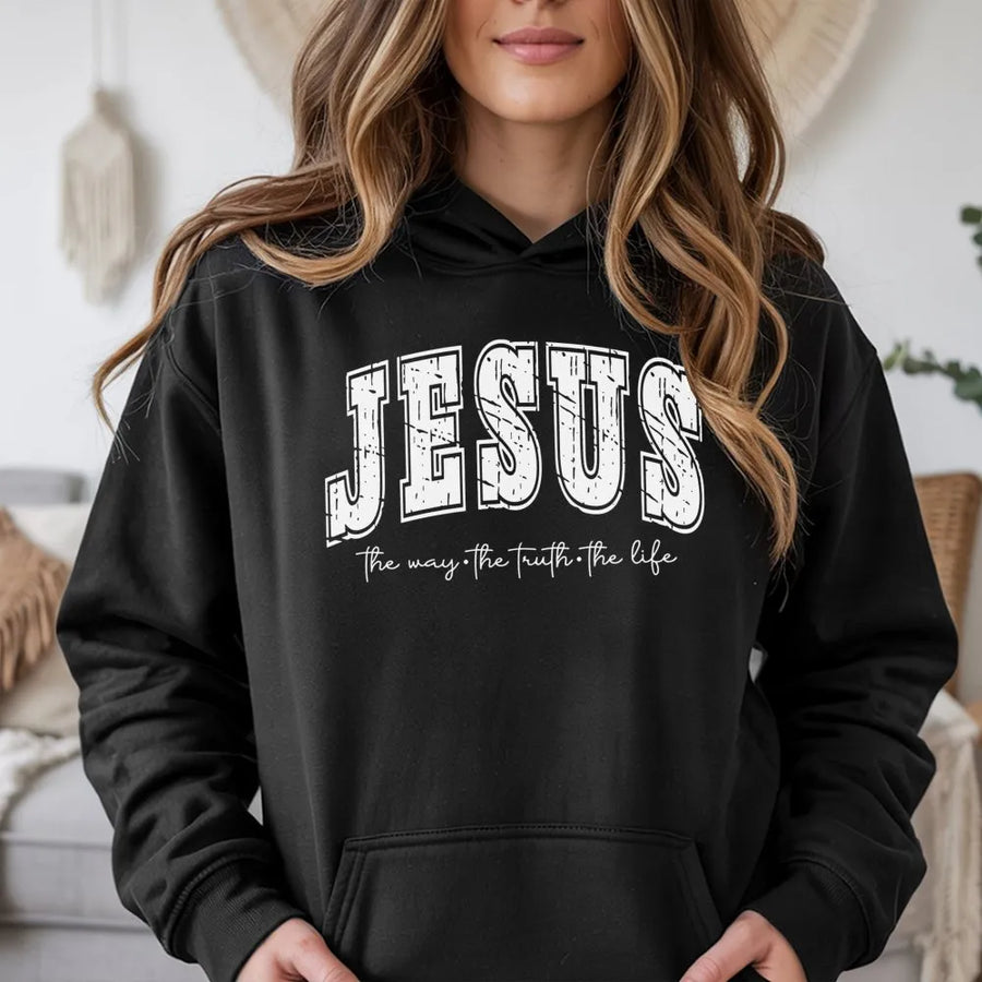 Jesus Hoodie | The Way The Truth The Life Bible Verse | Soft Cotton Blend Unisex Pullover | Christian Faith Apparel Religious Gift