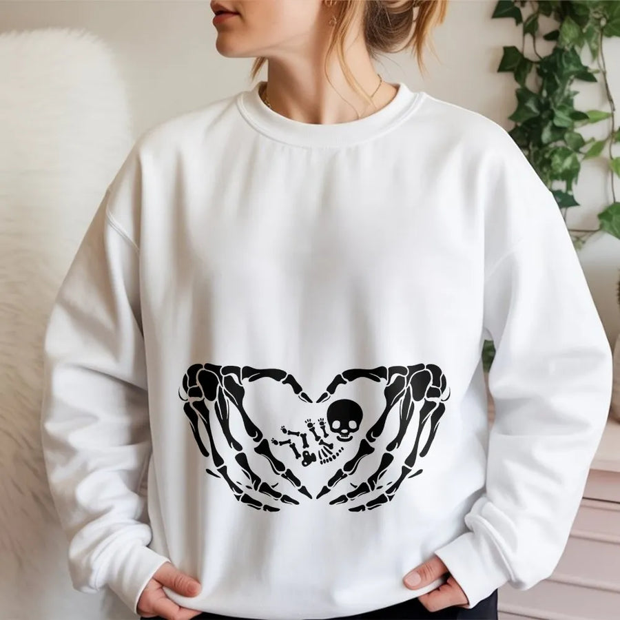Skeleton Heart Pregnancy Announcement Sweatshirt | Cute Baby Skeleton Graphic | Soft Cotton Blend Crewneck | Perfect Gift For New Moms And Baby Shower