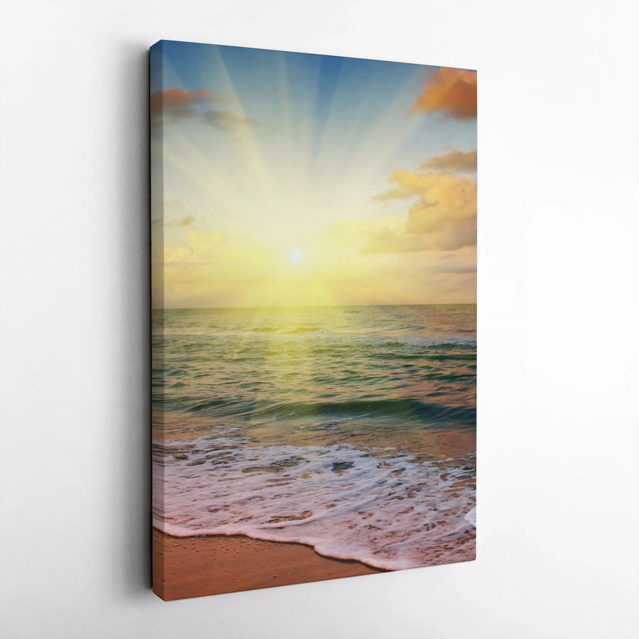Beach Sunrise Canvas Wall Art | Serene Ocean Waves Print | 1.25 Inch Premium Gallery Wrap | Coastal Living Room Decor Gift
