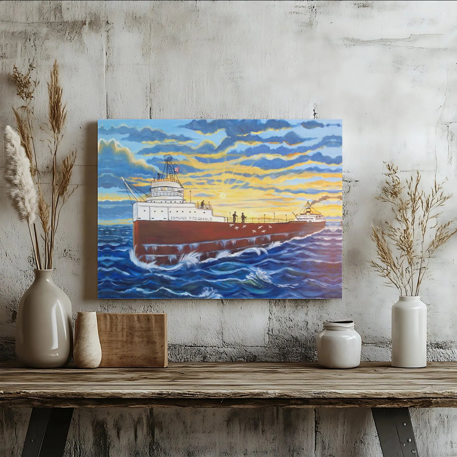 Edmund Fitzgerald Ship Canvas Art | Great Lakes Maritime Wall Decor | Premium 1.25" Gallery Wrap | Gift for Nautical History Collectors