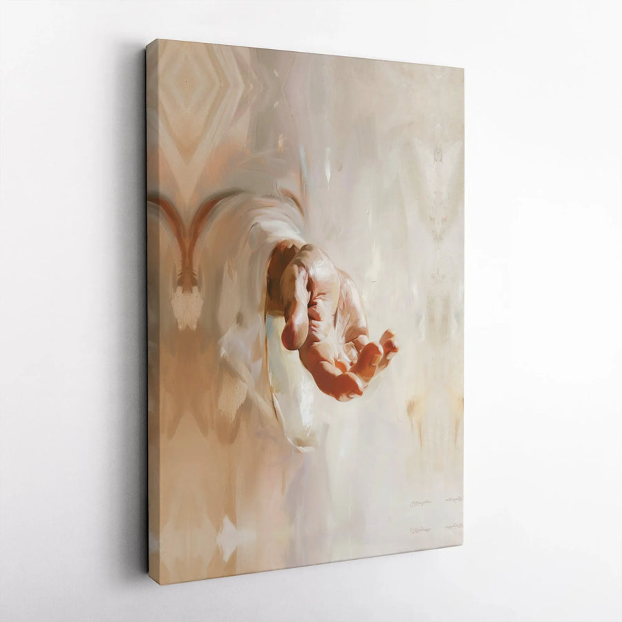 Jesus Outstretched Hand Canvas Art | Religious Christian Wall Decor | Gallery-Wrapped Premium Print | Spiritual Home or Church Gift