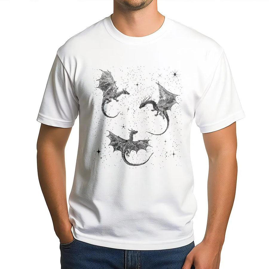 Dragon Graphic T-Shirt | Fantasy Celestial Flying Dragons | 100% Premium Cotton Tee | Unique Gift For Book Lovers And Fantasy Enthusiasts