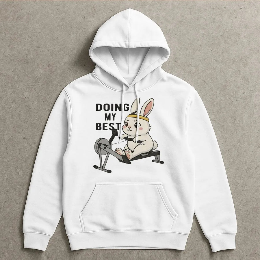 Doing My Best Rowing Hoodie | Cute Bunny Gym Graphic | Premium Cotton Blend | Motivational Workout Sweatshirt for Women and Men