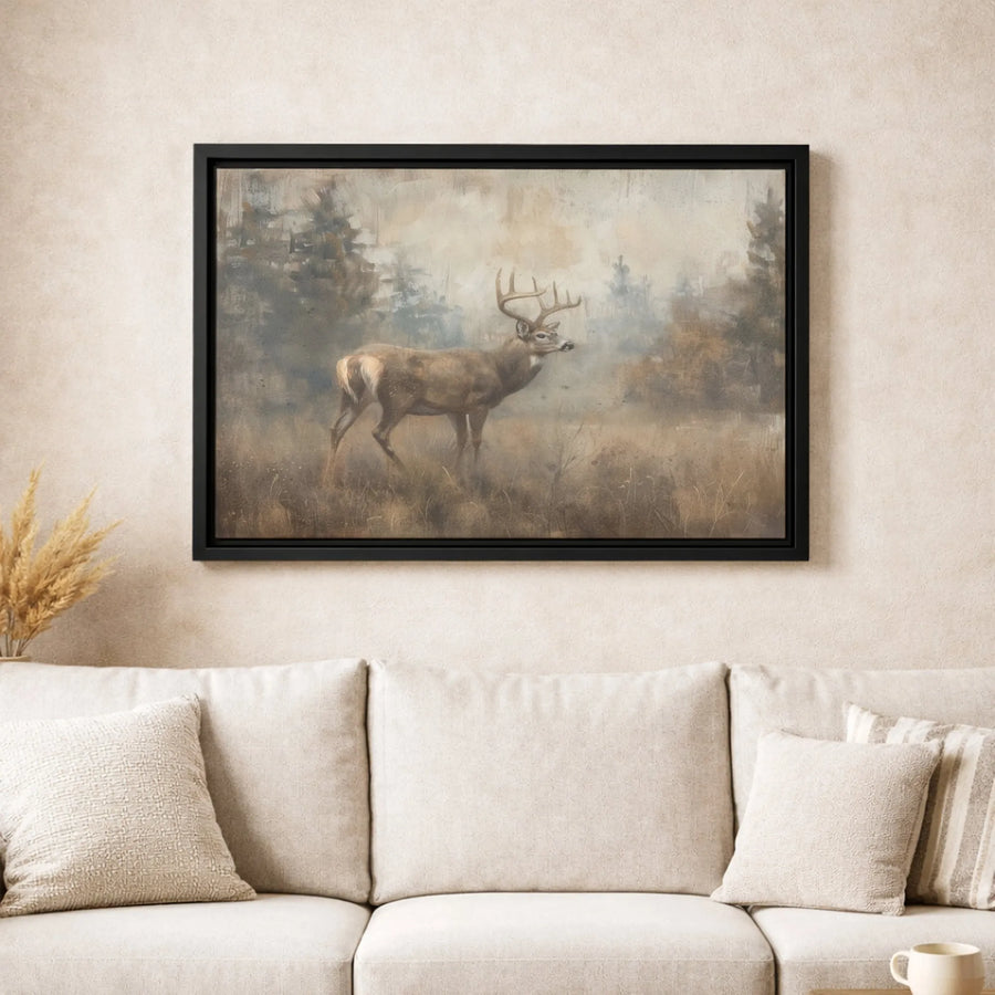 Whitetail Deer Canvas Wall Art | Impressionist Misty Forest Nature Print | Premium Gallery-Wrapped 1.25" Profile | Rustic Cabin Home Decor Gift
