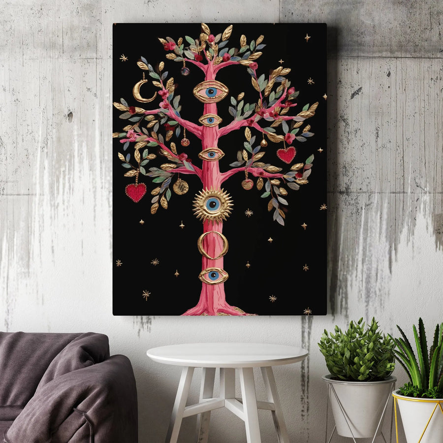Mystical Evil Eye Tree of Life Canvas | Surreal All Seeing Eye Wall Art | Premium High-Resolution Print | Spiritual Boho Home Decor Gift