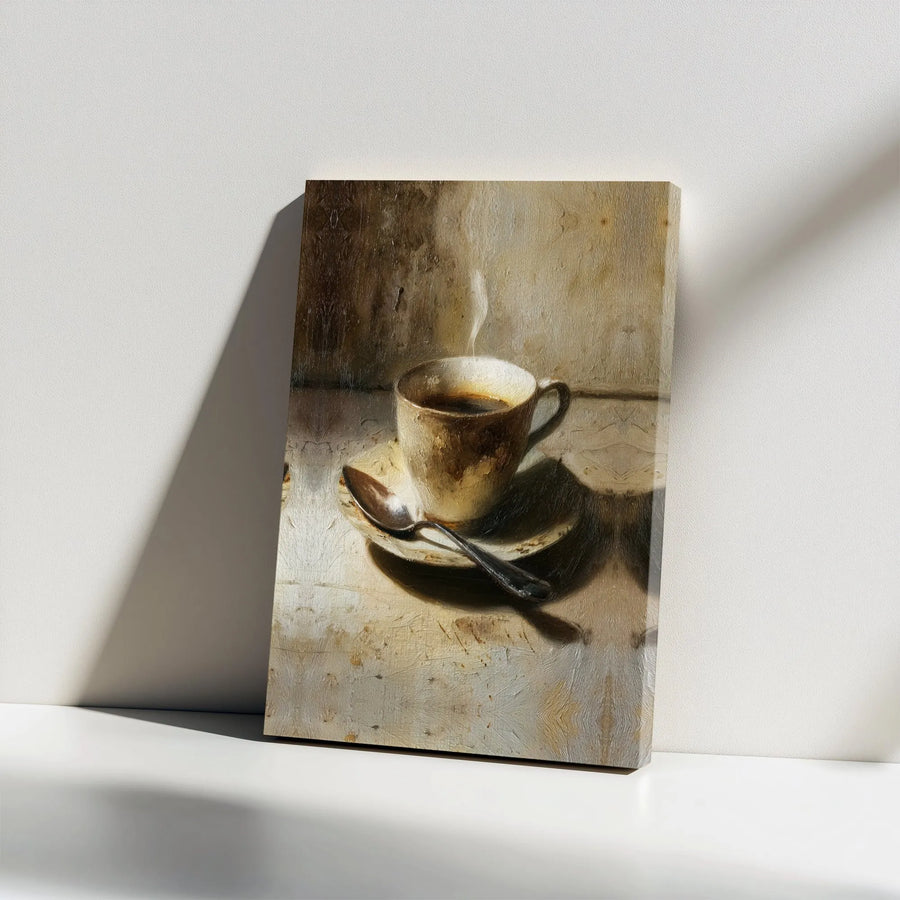 Coffee Cup Canvas Wall Art | Rustic Still Life Painting Print | Premium Thick Gallery Wrap | Kitchen & Cafe Wall Decor Gift