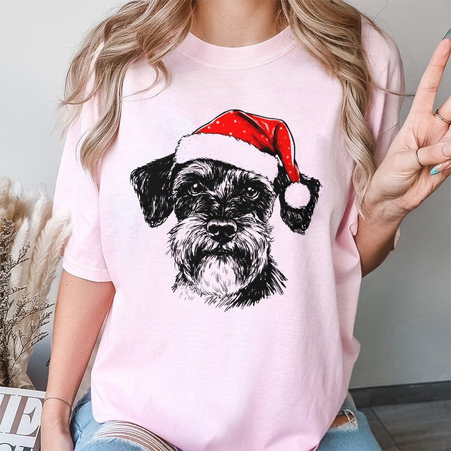 Schnauzer Christmas T-Shirt | Santa Hat Dog Graphic Print | Premium Soft Cotton Tee | Festive Holiday Gift for Dog Lovers