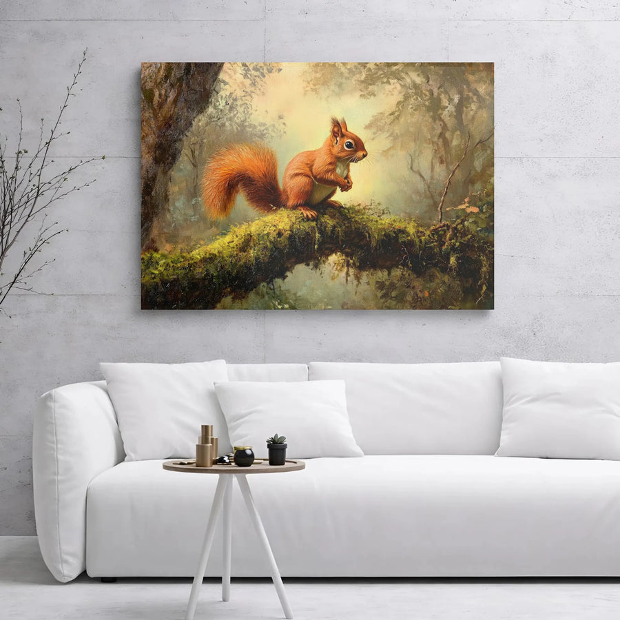 Red Squirrel Canvas Wall Art | Vintage Forest Wildlife Painting | Premium 1.25 Inch Gallery Wrap | Woodland Home Decor For Nature Lovers