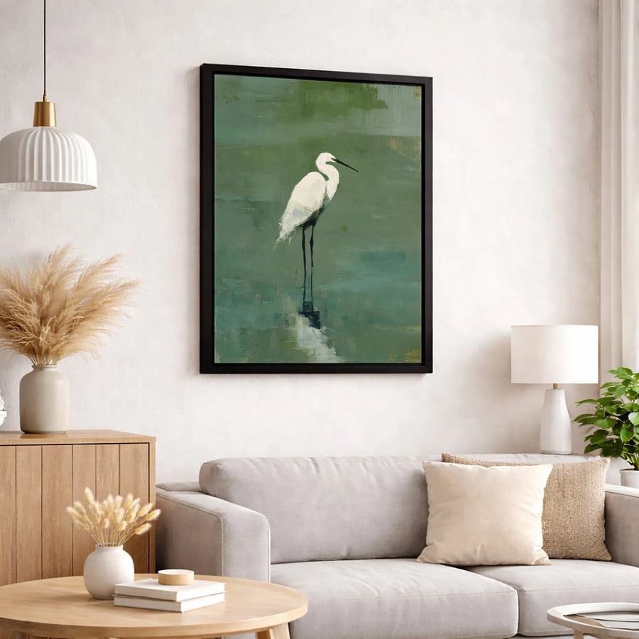 White Egret Canvas Wall Art | Minimalist Abstract Bird Painting | Premium Gallery-Wrapped Print | Modern Home & Office Decor Gift